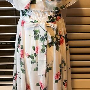 Floral White and Pink Kids Dress